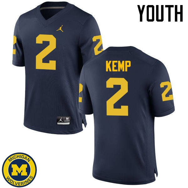 Youth Michigan Wolverines #2 Carlo Kemp Navy Embroidery Jersey